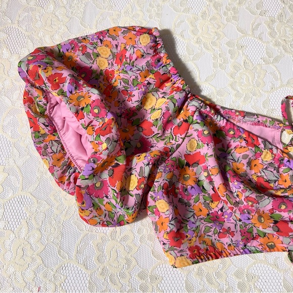 Wild Fable Women's Large Pink Floral Puff Sleeve Sweetheart Neckline Crop Top - Picture 5 of 5